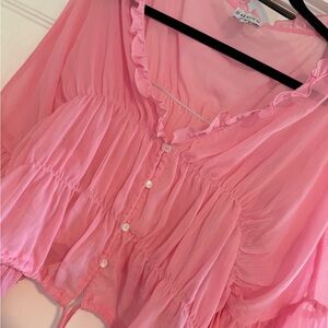 Elegant Pink Ruffled Blouse
